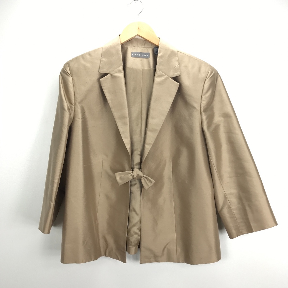 Kate Hill Blazer Size 14 Tan Silk 3/4 Sleeve